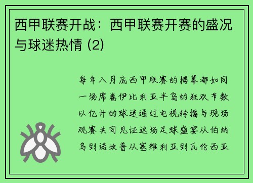 西甲联赛开战：西甲联赛开赛的盛况与球迷热情 (2)
